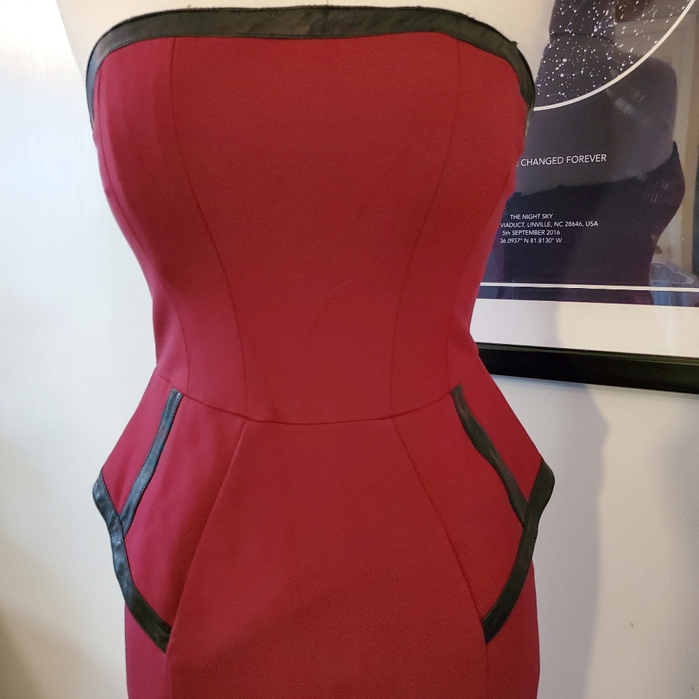 ABS Allen Schwartz Cocktail Dress - Cranberry with Black Trim - Size 6